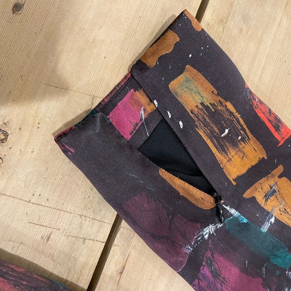 Milly Multicolor black and orange dress with patent leather waist band 100% silk - Picture 5 of 7